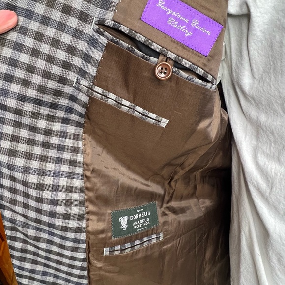 Vintage Georgetown Custom Dormeuil Blazer Mens Wool‎ 42R Taupe Brown navy check - Picture 6 of 16